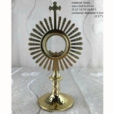 Catholic Brass Monstrance with Ray Budded Cross Luna Church 25cm Holy Reliquary