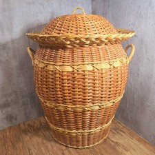 Vintage Lined Wicker Woven Rattan Ali Baba Snake Charmer Laundry Clothes Basket