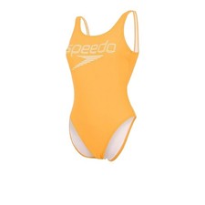 Speedo Logo Deep U Back Swimsuit Mango UK 12 Medium
