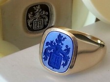 Lapis Lazuli Family crest signet ring, heavy hallmarked 9ct gold any finger size