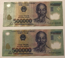 1 Million Vietnam Dong. 2 x 500,000 Viatnamese Bank Notes. Circulated Notes. 