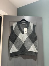 Zara Argyle Knit Vest Grey
