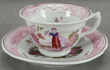 Enoch Wood Pink Luster Girl With a Bird & Cherub With Goat Tea Cup & Saucer