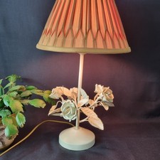 Laura Ashley Distressed Metal Rose Lamp With Ceramic Rose Head Lampshade Pleated
