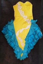 Yellow - Blue Spanish Style Dress - Flamenco - Drag Queen - Dancer - Burlesque