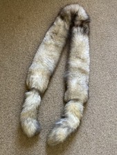 Vintage 1970s silver real fox fur wrap stole shoulder pelts, two tails. Free P&P
