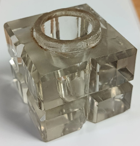 Antique crystal inkwell cut - inkwell,