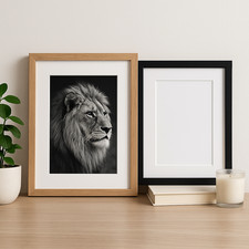 Modern Black & Oak Picture Frames with White Mount – Wall or Table Display –