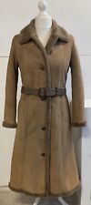 Morlands Women's Sheepskin Coat Brown Suede Vintage Fur Long Size Small / UK 10