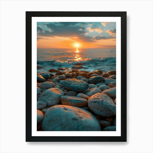 Pebbles the beach sunset - on,