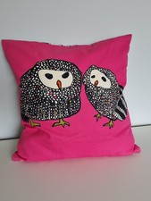 IKEA Gulort Pillow Cover 20 X 20 Pink Black Owls Feather Print Back Black White