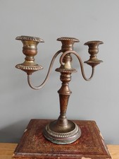 Antique Large Heavy Silver Plated Candelabra 3 Curved Branches For Taper Candle