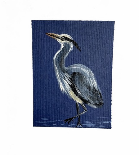 Aceo grey heron bird art - grey,