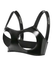 Sexy Shiny PU Leather Cupless Bra Size 14-16 Underbust 86-89cm