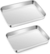 Small Baking Tray Set of 2, Stainless Steel Cookie Sheet Pans for Oven Baking R.