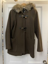 Zara womens brown duffle coat with fur hood UK M