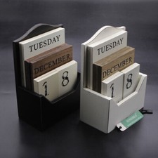 Wooden Shabby Chic Design Perpetual Calendar Rotating Blocks Date Month Day Desk