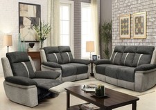 Fabric Manual Recliner 3 Seater Sofa, 2 Seater Sofa, Chair Grey Living Room Set