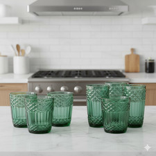 6pcs Embossed Mint Green Glass