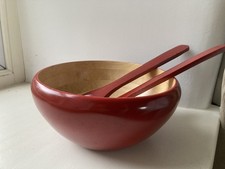 T&G Woodware Ltd Red Chunky Wooden Salad Bowl And Servers