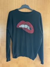 QED LONDON Black Jumper - Red Diamantée Lips - Size S/M - Worn Once