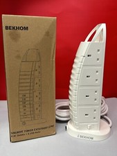 BEKHOM Tower Extension Lead 8 Way 6 USB Ports 5M White