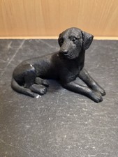 Vintage Castagna Black Labrador Retriever Dog Figurine Laying Statue Italy