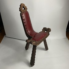 Vintage Red Leather & Dark Wood Birthing Chair (requires TLC) [DQ]
