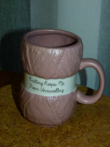 Novelty pink knitting mug - knitting, wool