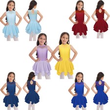 Kids Girls Leotard Hollow Back Skirts Patchwork Dress Performance Halter Neck