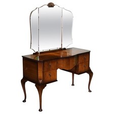 VINTAGE QUEEN ANNE STYLE LEGS DRESSING TABLE VANITY WITH LARGE MIRROR