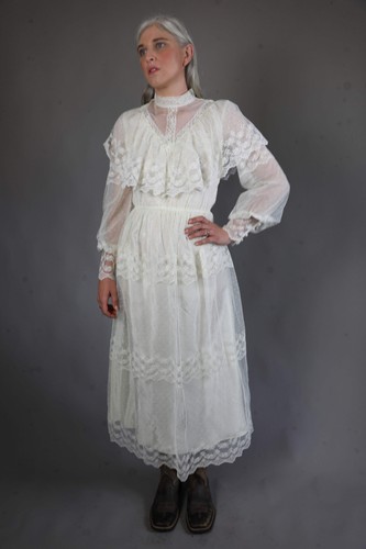 1970s sheer lace edwardian - 1970s,