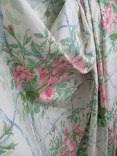 Vintage Rose Trellis Garden Style Cotton Fabric Pink Rose & Buds Blue England