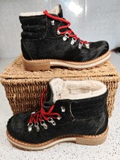 Montelliana Margherita Black Calf Hair Apres Ski Boots Hiker Boots  37 7 US