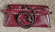 Zara Genuine Leather Burgundy Red Studded Shoulder, Clutch or Crossbody Bag