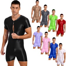 UK Men's Unitard Jumpsuit Short Sleeve Bodysuit Leotard Sport Wrestling Singlet