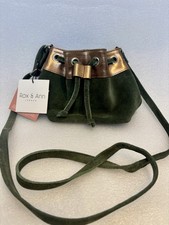 Rox & Ann Green Real Leather Suede Wilson Mini Duffle Drawstring Bucket Bag BNWT
