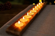 Wooden Tealight Candle Holder Home Decor Mango Wood Decoration Holds 9 Tealights