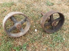 Pair Of Vintage Antique Cast Iron Chicken Hut Wheels With Axels