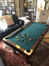 BCE 2000S Snooker Table 72x40.5 ins. Wood veneer, green felt, collapsable Legs. 