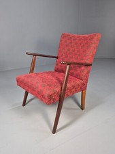 Mid Century Danish Armchair Teak Wood Red Pattern Fabric Vintage 60s EB9598 MNOR