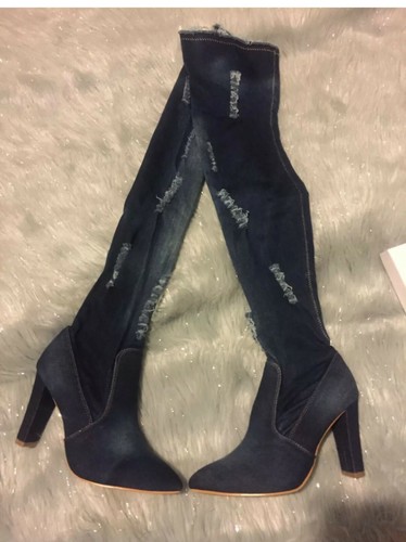 Navy denim over - , knee
