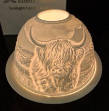 New Highland Cow Tea Light Candle Holder White Porcelain Ideal Gift Boxed