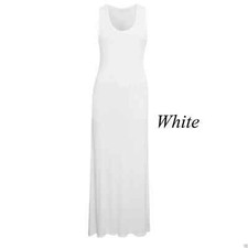 WOMENS LADIES LONG MAXI DRESS PLAIN RACER MUSCLE BACK VEST STRETCH JERSEY 8-26