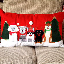 Christmas Lumbar Pillow 5 Dogs