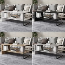 100cm Wooden Coffee Table Steel Frame Open Storage Shelf Living Room Furniture