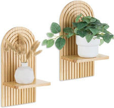 Boho Shelf Wall Decor: Wooden Small Hanging Shelves for Plant Candle - Room Deco