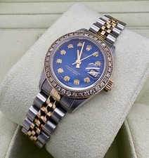 Rolex Steel & Gold Datejust 26mm 69173 Custom Blue Diamond Dial & Bezel 1996