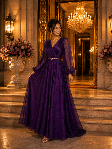 Purple formal evening dress - purple,