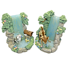 Vintage Disney Bookends Bambi Thumper Ceramic Waterfall Scene Rare Collectable